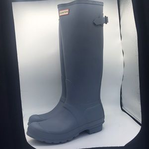 Tall matte blue hunter boots